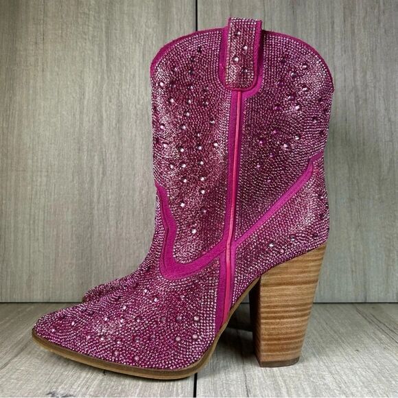 NEW Dingo Neon Moon Rhinestone Heeled Cowboy Western Boot Fuchsia Womens Size 8 - Picture 3 of 10